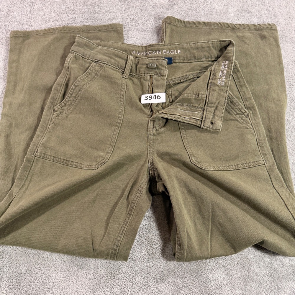 American Eagle Pants Womens 4 Green Super High-Rise Baggy Wide Leg Stretch Olive